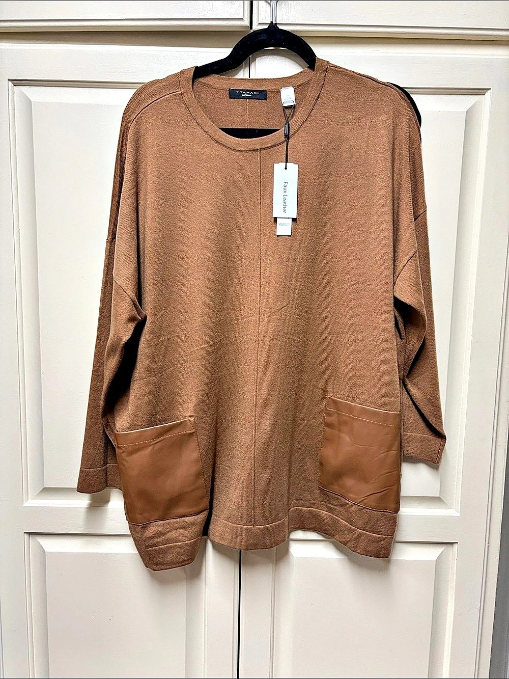 T Tahari Faux Leather Pocket Tunic Brown Size 1X NWT